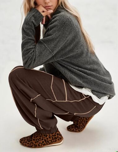 Women Barrel Sweatpants Baggy High Waisted Drawstring Color Block Joggers Pants Athletic Lounge Pant with Pockets in Saudi Arabia