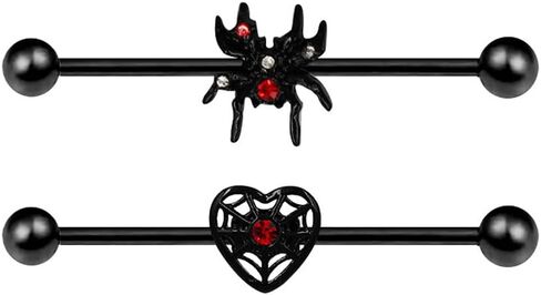 2Pcs Black Spider Industrial Barbell Earrings for Women Men Stainless Steel Heart Spider Helix Cartilage Earrings Halloween Industrial Piercing Jewelry in Saudi Arabia