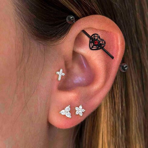 2Pcs Black Spider Industrial Barbell Earrings for Women Men Stainless Steel Heart Spider Helix Cartilage Earrings Halloween Industrial Piercing Jewelry in Saudi Arabia