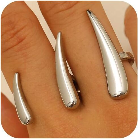 Simple Chunky Gold Open Finger Rings for Women, Statement Silver Minimalist Smooth Water Drop Ring Non Tarnish Punk Charm Party Holiday Jewelry Gifts in Saudi Arabia