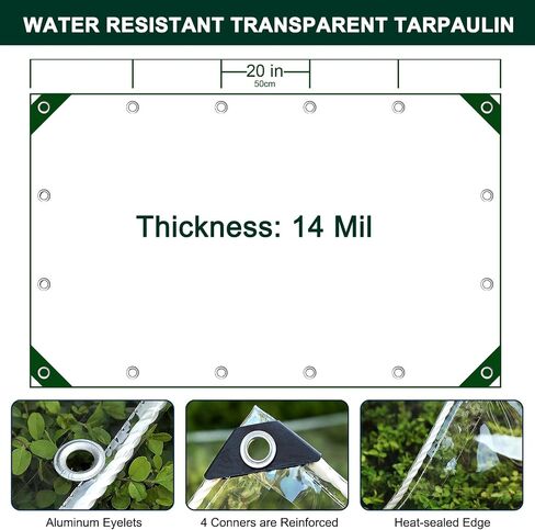 Clear Tarp 3x6ft Clear Tarps Heavy Duty Water Resistant,14Mil Thickened Transparent Tear Resistant PVC Vinyl Tarpaulin Enclosurewith Grommets and Reinforced Edges for Patio,Porch and Outdoor in Saudi Arabia