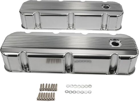 Aluminum Finned Fabricated Valve Cover for Big Block Chevy BBC 396 454 w/Breather Hole (Black) in Saudi Arabia