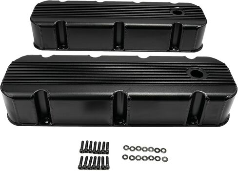 Aluminum Finned Fabricated Valve Cover for Big Block Chevy BBC 396 454 w/Breather Hole (Black) in Saudi Arabia