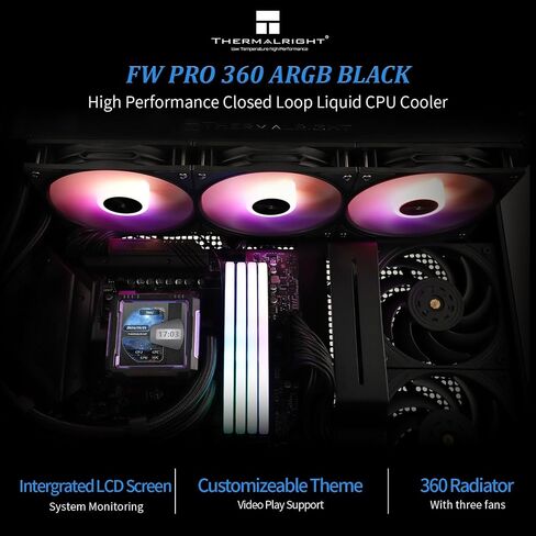 Thermalright FW PRO 360 Black CPU AIO Cooler,IPS LCD Screen with 320 * 320 Resolution,for AM5&Intel 1700/1851,High-Performance 360 Specs Water-Cooled Radiator with 2.73in Removable Display in Saudi Arabia
