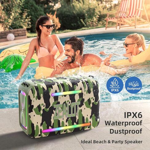 ZEALOT 120W Bluetooth Speaker, Wireless Speakers with Subwoofer, IPX6 Waterproof Loud Bluetooth Speaker with LED Light, 40H Playtime, Custom EQ, Portable TWS Pairing Speaker for Outdoor, Party in Kuwait