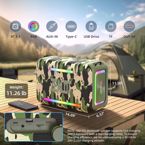 ZEALOT 120W Bluetooth Speaker, Wireless Speakers with Subwoofer, IPX6 Waterproof Loud Bluetooth Speaker with LED Light, 40H Playtime, Custom EQ, Portable TWS Pairing Speaker for Outdoor, Party in Kuwait