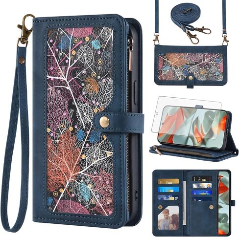 Asuwish Phone Case for Google Pixel 9 Pro XL Wallet Cover with Screen Protector Crossbody Wrist Strap Leather Flip Pattern Zipper Credit Card Holder Stand Cell Pixel9 9Pro 9ProXL Nine Women Men Red in Saudi Arabia