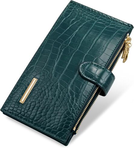 Large Capacity Wallets for Women Crocodile RFID Blocking 19 Card Slots Organizer Wallet Womens Billfold Long Purse Credit Cards Holder with Double Zipper,White & Brown in Kuwait