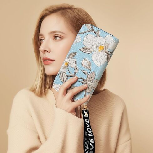 Women's Flower Wallets Lady Long Purse Clutch with Wristlet with Zipper Pocket in Saudi Arabia