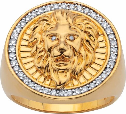 PalmBeach Yellow Gold-Plated Round Cubic Zirconia Lions Head Ring Sizes 6-13 in Saudi Arabia