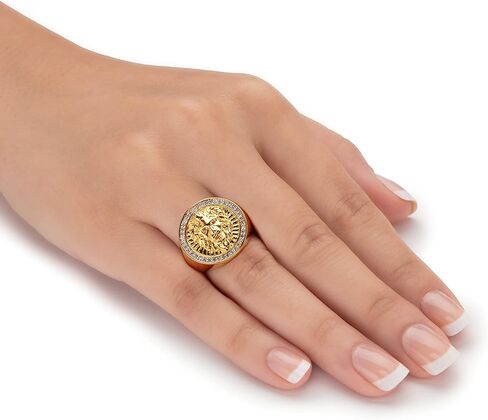 PalmBeach Yellow Gold-Plated Round Cubic Zirconia Lions Head Ring Sizes 6-13 in Saudi Arabia