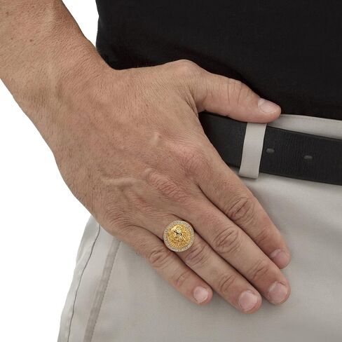 PalmBeach Yellow Gold-Plated Round Cubic Zirconia Lions Head Ring Sizes 6-13 in Saudi Arabia