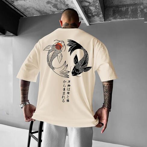 تيشيرتات برسومات كبيرة الحجم للرجال قمصان يابانية للشارع قمصان Harajuku كلاسيكية تي شيرت مصمم بأكتاف منسدلة in Kuwait