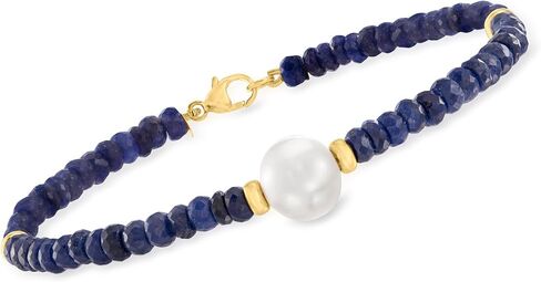 Ross-Simons Cultured Pearl and 28.00 ct. t.w. Beaded Sapphire Bracelet in 14kt Yellow Gold in Saudi Arabia