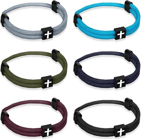 6 Pcs Braided Cross Bracelet for Men Adjustable Rope Jesus Christian Bracelet Religious Gift for Men Women WWJD Jewelry Wristband in Saudi Arabia