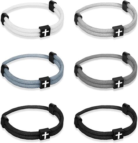 6 Pcs Braided Cross Bracelet for Men Adjustable Rope Jesus Christian Bracelet Religious Gift for Men Women WWJD Jewelry Wristband in Saudi Arabia