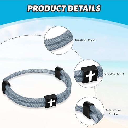 6 Pcs Braided Cross Bracelet for Men Adjustable Rope Jesus Christian Bracelet Religious Gift for Men Women WWJD Jewelry Wristband in Saudi Arabia