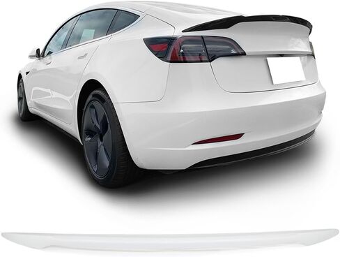 IKON MOTORSPORTS, Trunk Spoiler Compatible with 2017-2023 Tesla Model 3 Sedan 4-Door, IKON V Style Painted #PPSW White Water Pearl ABS Rear Wing Deck Lid in Saudi Arabia