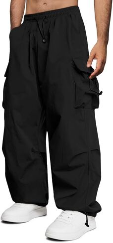 Runcati Mens Baggy Cargo Pants Casual Drawstring Elastic Waist Parachute Pants Loose Fit Unisex Street Y2K Trousers in Saudi Arabia