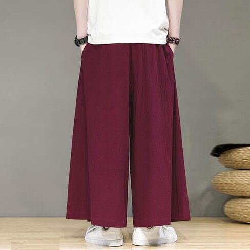 HZCX FASHION Men Women Cotton Linen Palazzo Baggy Pants Fall Boho Wide Leg Casual Lounge Slacks Elastic Waist Comfy Trousers in Saudi Arabia