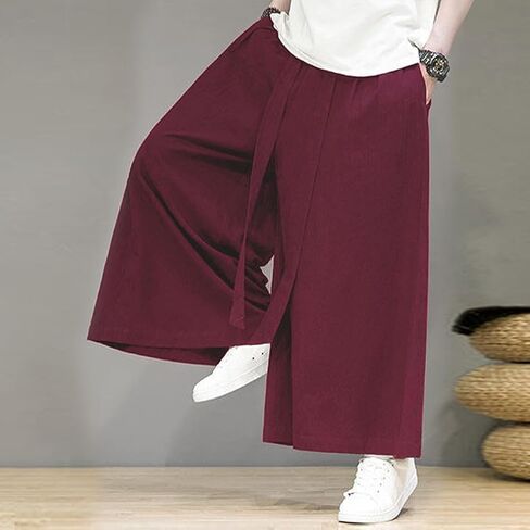 HZCX FASHION Men Women Cotton Linen Palazzo Baggy Pants Fall Boho Wide Leg Casual Lounge Slacks Elastic Waist Comfy Trousers in Saudi Arabia