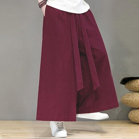 HZCX FASHION Men Women Cotton Linen Palazzo Baggy Pants Fall Boho Wide Leg Casual Lounge Slacks Elastic Waist Comfy Trousers in Saudi Arabia