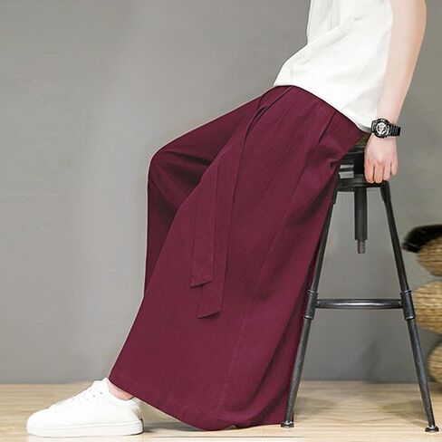 HZCX FASHION Men Women Cotton Linen Palazzo Baggy Pants Fall Boho Wide Leg Casual Lounge Slacks Elastic Waist Comfy Trousers in Saudi Arabia