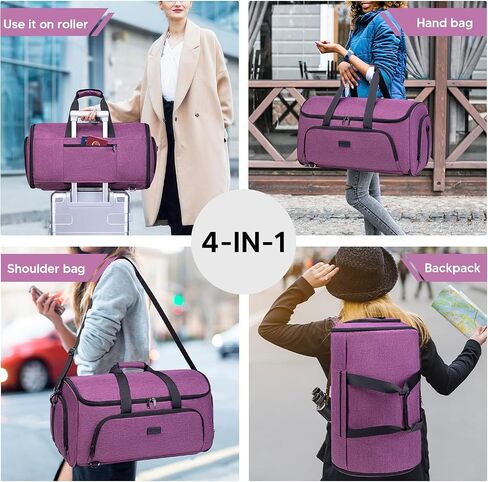 Convertible Garment Bag with Shoulder Strap, Garment Duffle Bags for Travel 4 in 1 Foldable Weekender Travel Backpack Garment Bag for Men Women, Suit Bag with Shoes Compartment,Purple in Kuwait