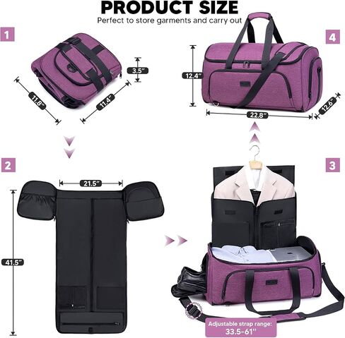 Convertible Garment Bag with Shoulder Strap, Garment Duffle Bags for Travel 4 in 1 Foldable Weekender Travel Backpack Garment Bag for Men Women, Suit Bag with Shoes Compartment,Purple in Kuwait