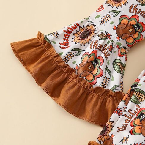 Little Girl Thanksgiving Dress Pumpkin/Turkey Outfit Flared Sleeve Ruffled Dresses 3-8T in Saudi Arabia