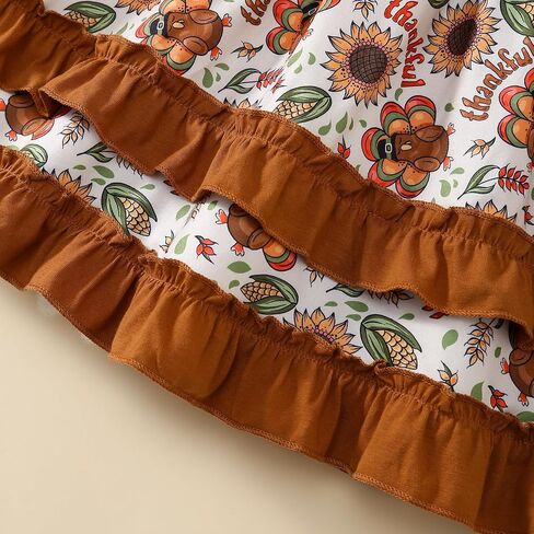 Little Girl Thanksgiving Dress Pumpkin/Turkey Outfit Flared Sleeve Ruffled Dresses 3-8T in Saudi Arabia