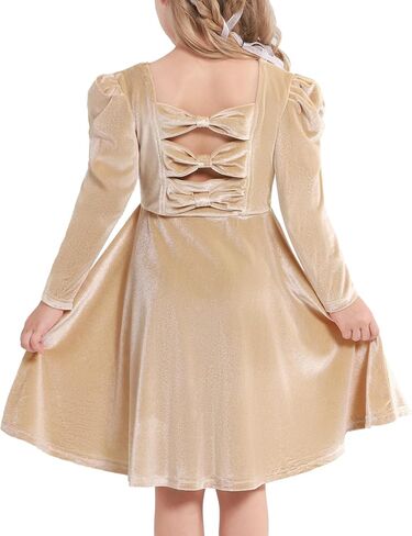 فساتين مخملية للفتيات بأكمام طويلة وظهر على شكل فيونكة لحفلات العطلات، ملابس للأطفال الصغار في الخريف والشتاء، من عمر 3 إلى 8 سنوات in Kuwait