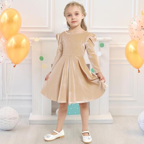 فساتين مخملية للفتيات بأكمام طويلة وظهر على شكل فيونكة لحفلات العطلات، ملابس للأطفال الصغار في الخريف والشتاء، من عمر 3 إلى 8 سنوات in Kuwait