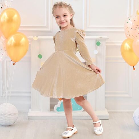 فساتين مخملية للفتيات بأكمام طويلة وظهر على شكل فيونكة لحفلات العطلات، ملابس للأطفال الصغار في الخريف والشتاء، من عمر 3 إلى 8 سنوات in Kuwait