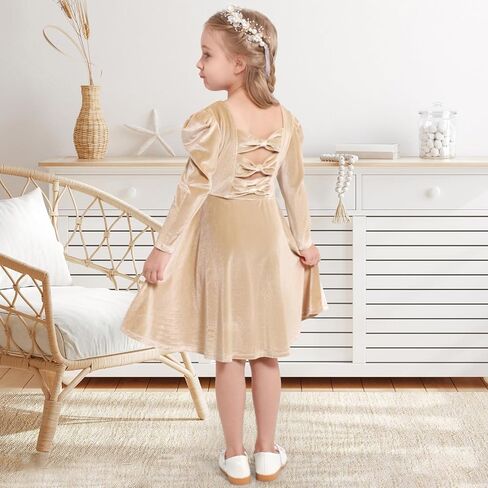 فساتين مخملية للفتيات بأكمام طويلة وظهر على شكل فيونكة لحفلات العطلات، ملابس للأطفال الصغار في الخريف والشتاء، من عمر 3 إلى 8 سنوات in Kuwait