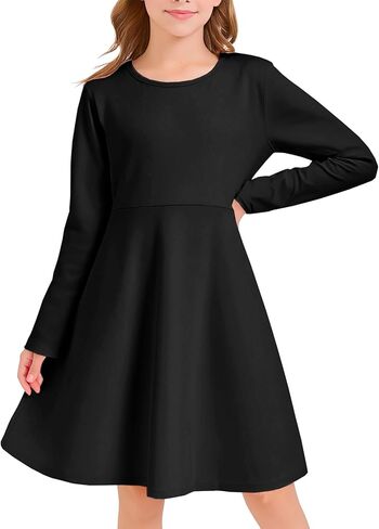 فستان متزلج للفتيات بأكمام طويلة للأطفال في الخريف وحفلات العطلات مع جيوب in Kuwait