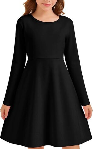 فستان متزلج للفتيات بأكمام طويلة للأطفال في الخريف وحفلات العطلات مع جيوب in Kuwait