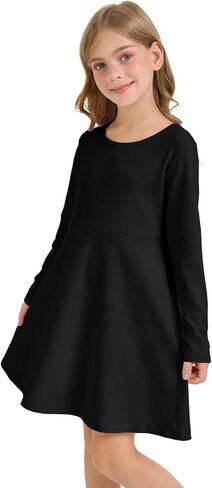 فستان متزلج للفتيات بأكمام طويلة للأطفال في الخريف وحفلات العطلات مع جيوب in Kuwait