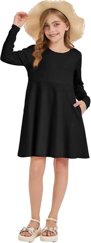 فستان متزلج للفتيات بأكمام طويلة للأطفال في الخريف وحفلات العطلات مع جيوب in Kuwait