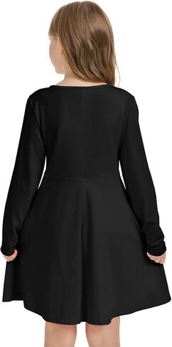 فستان متزلج للفتيات بأكمام طويلة للأطفال في الخريف وحفلات العطلات مع جيوب in Kuwait