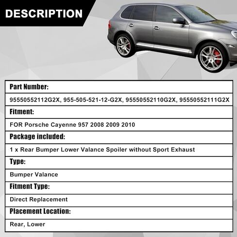 SecosAutoparts المصد الخلفي المفسد السفلي متوافق مع بورش كايين 957 2008 2009 2010 استبدال # 955-505-521-12-G2X، 95550552110G2X المصد الخلفي المفسد السفلي مع العادم الرياضي in Saudi Arabia