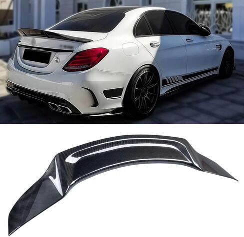Rear Spoiler Compatible with 2015-2021 Benz W205 C-Class, R Style Duckbill Fits for C63 C160 C180 C200 C250 C300 C400 C450 Sedan, Trunk Tail Deck Lid Splitter Wing Lip (Carbon Fiber Pattern) in Saudi Arabia