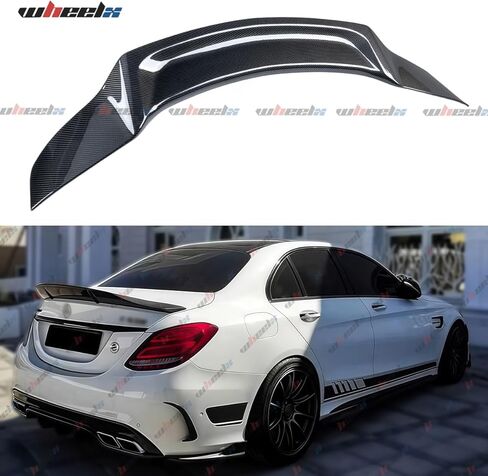 Rear Spoiler Compatible with 2015-2021 Benz W205 C-Class, R Style Duckbill Fits for C63 C160 C180 C200 C250 C300 C400 C450 Sedan, Trunk Tail Deck Lid Splitter Wing Lip (Carbon Fiber Pattern) in Saudi Arabia