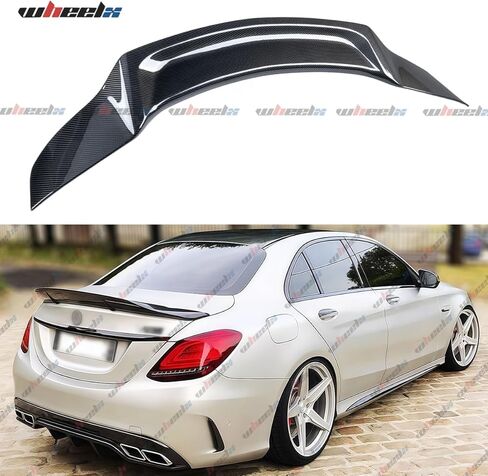 Rear Spoiler Compatible with 2015-2021 Benz W205 C-Class, R Style Duckbill Fits for C63 C160 C180 C200 C250 C300 C400 C450 Sedan, Trunk Tail Deck Lid Splitter Wing Lip (Carbon Fiber Pattern) in Saudi Arabia