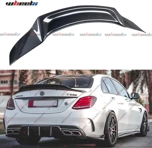 Rear Spoiler Compatible with 2015-2021 Benz W205 C-Class, R Style Duckbill Fits for C63 C160 C180 C200 C250 C300 C400 C450 Sedan, Trunk Tail Deck Lid Splitter Wing Lip (Carbon Fiber Pattern) in Saudi Arabia