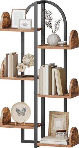 HOOBRO Tree Floating Shelves for Wall, Arc-Shaped Wall Mounted Shelf, 6-Tier Multi-Functional Hanging Bookshelf for Storage, Living Room, Bedroom, Home Office, Rustic Brown and Black BF56BJ01 in Saudi Arabia