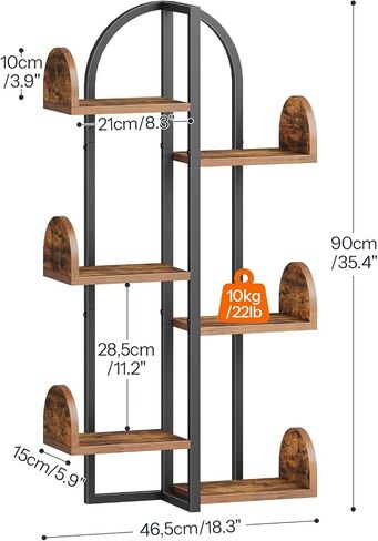 HOOBRO Tree Floating Shelves for Wall, Arc-Shaped Wall Mounted Shelf, 6-Tier Multi-Functional Hanging Bookshelf for Storage, Living Room, Bedroom, Home Office, Rustic Brown and Black BF56BJ01 in Saudi Arabia