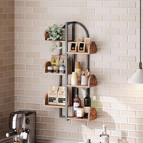 HOOBRO Tree Floating Shelves for Wall, Arc-Shaped Wall Mounted Shelf, 6-Tier Multi-Functional Hanging Bookshelf for Storage, Living Room, Bedroom, Home Office, Rustic Brown and Black BF56BJ01 in Saudi Arabia