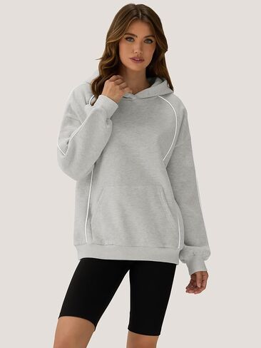 ZAFUL Womens Seam Oversized Hoodies Fleece Comfy Sweatshirts Fall Fashion Casual Pullover Tops 2025 Winter Clothes in Saudi Arabia