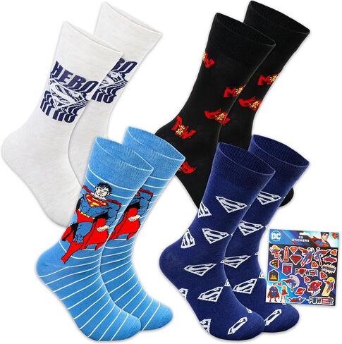 جوارب DC Comics Superman للأولاد والرجال - مجموعة Man of Steel Apparel للرجال مع 4 أزواج من جوارب Superman Crew مقاس 6-12 للبالغين بالإضافة إلى المزيد | رجل ضخم من الجوارب الفولاذية في سن المراهقة، بالغ in Kuwait